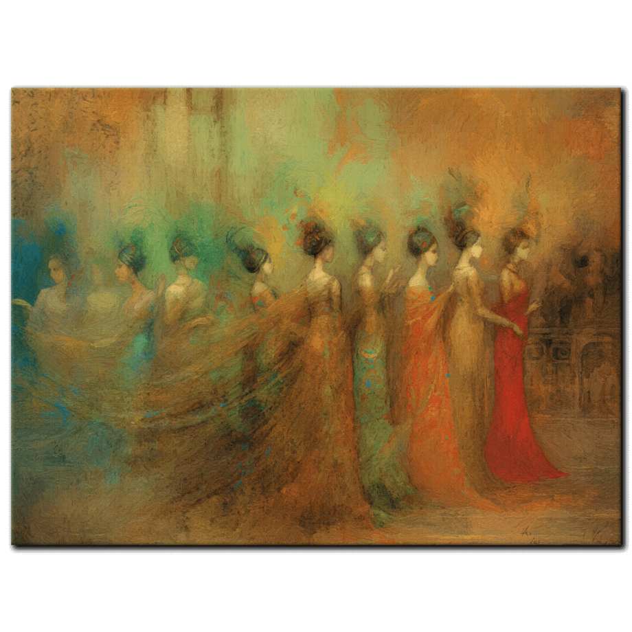 Painting “Dances of Teal and Amber in the Carnivalesque Twilight” by Amara Singh AAA 00169 01