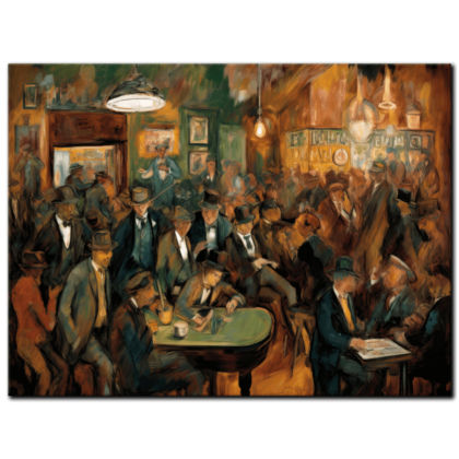 Painting “Echoes of Van Gogh – A Social Study in a Crowded Bar” by Marcel Dubois AAA 00223 01