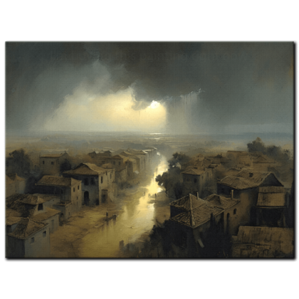 Painting “Etruscan Echoes over the Storm struck City” by Amara Singh AAA 00188 01