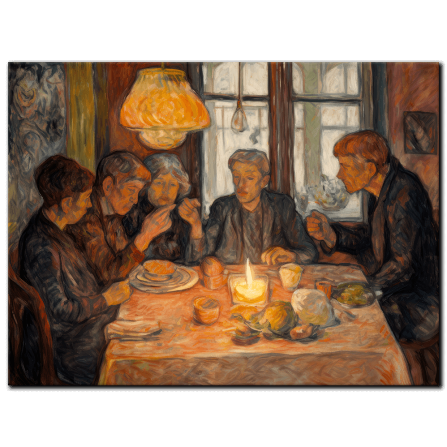 Painting “Family Supper – An Impressionistic Glimpse into Domestic Labor” by Marcel Dubois AAA 00233 01