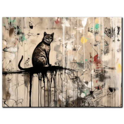 Painting “Feline Serenity on Graffiti Branch” by Liam O’Connor AAA 00260 01