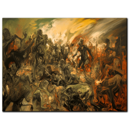 Painting “Fiery Gaze The Mbole War Scene” by Wilhelm Krause AAA 00156 01
