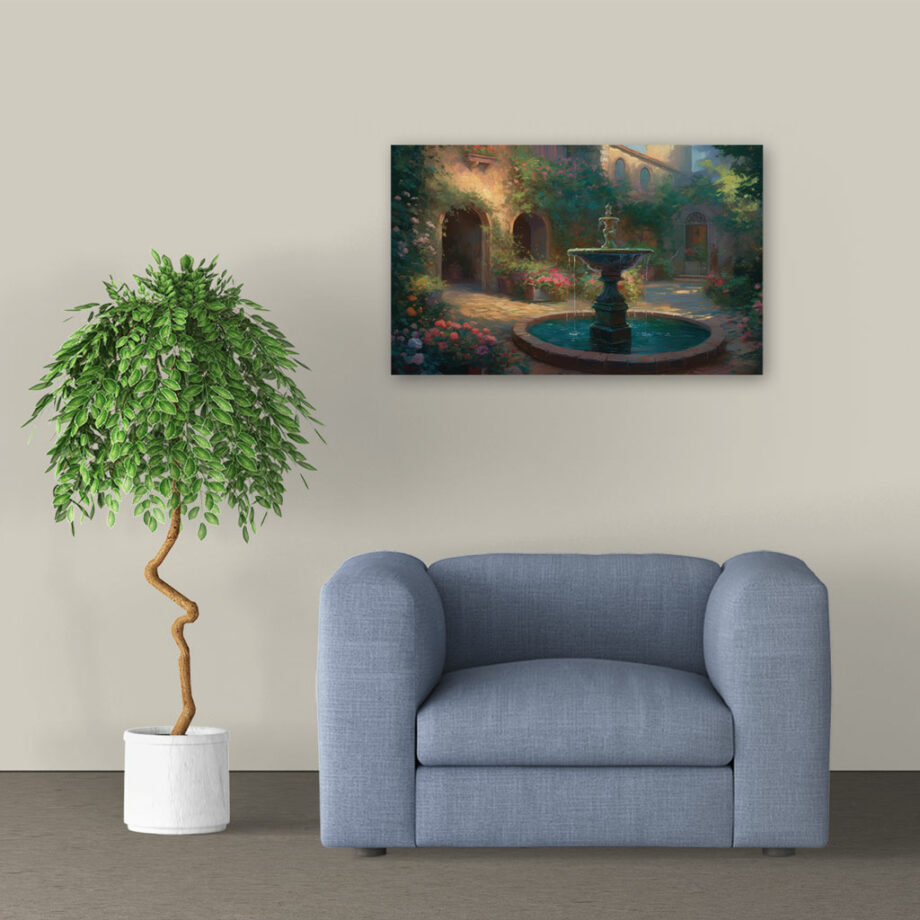 Painting “Fountain Reverie The Courtyard Oasis” by Sofia Moretti AAA 00060 02