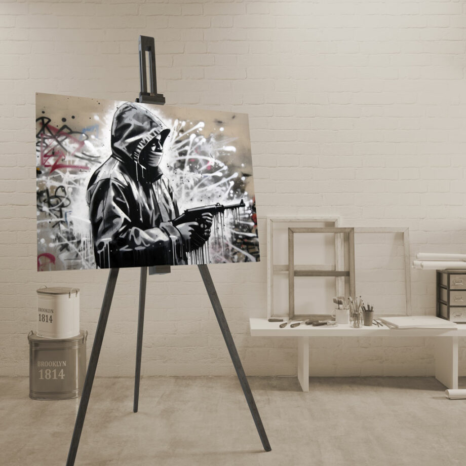 Painting “Gun Toting Solitude in Techno Monochrome” by Liam O’Connor AAA 00243 03