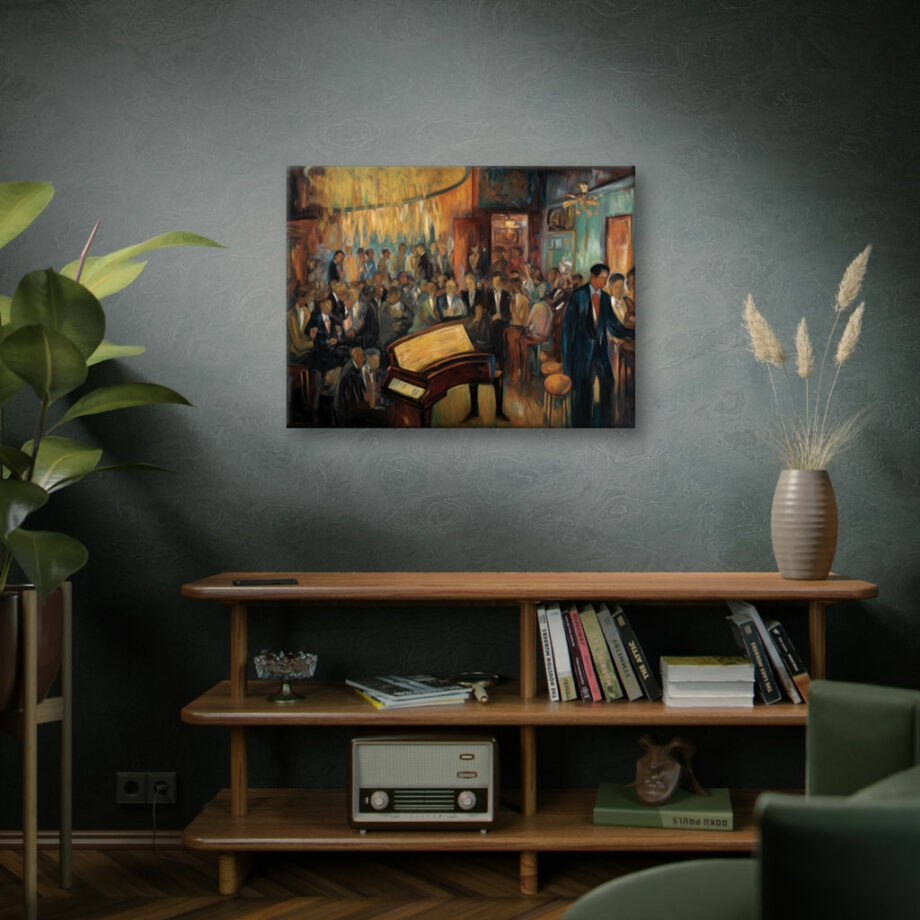 Painting “Harmony in Teal – An Expressionist Portrait of a Piano Bar” by Marcel Dubois AAA 00230 06