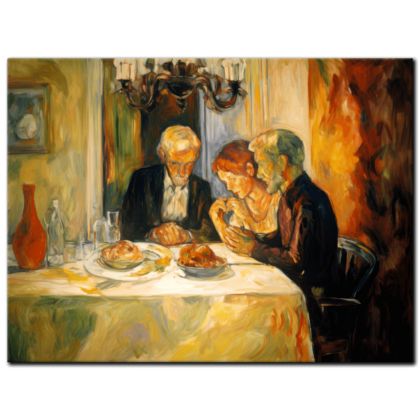 Painting “Intimate Triptych – An Expressionist Glimpse into Jewish Life” by Marcel Dubois AAA 00238 01