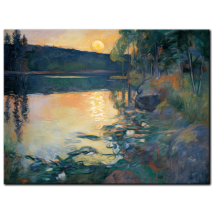 Painting “Moonlit Sonata – An Impressionistic Overlay of Lake and Forest” by Marcel Dubois AAA 00239 01