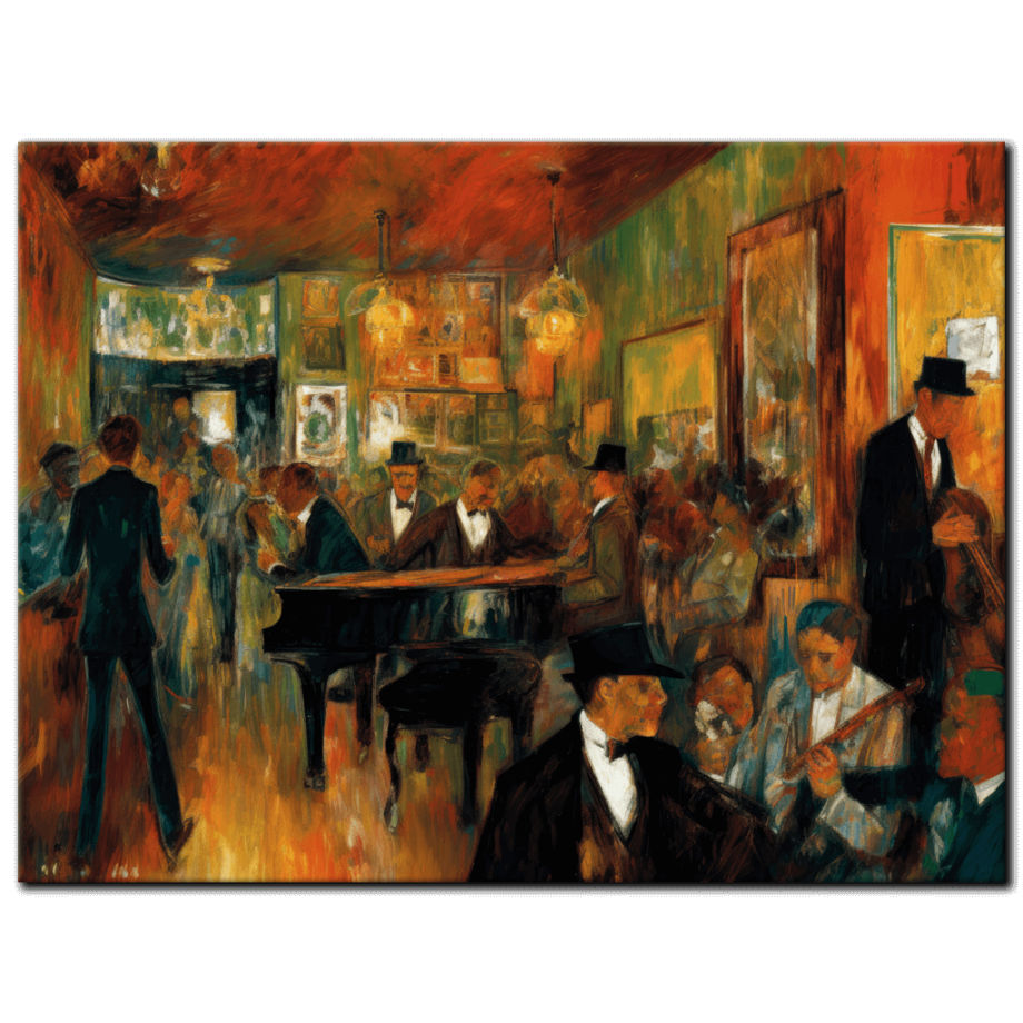 Painting “Nightlife Melody – A Large scale Impression of a Musical Bar Scene” by Marcel Dubois AAA 00237 01