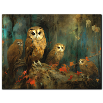 Painting “Owl Gatherers in the Enchanted Forest of Symbols” by Amara Singh AAA 00175 01