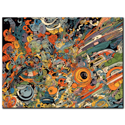 Painting “Psychedelic Spaceship Doodles in Orange Cosmos” by Liam O’Connor AAA 00261 01