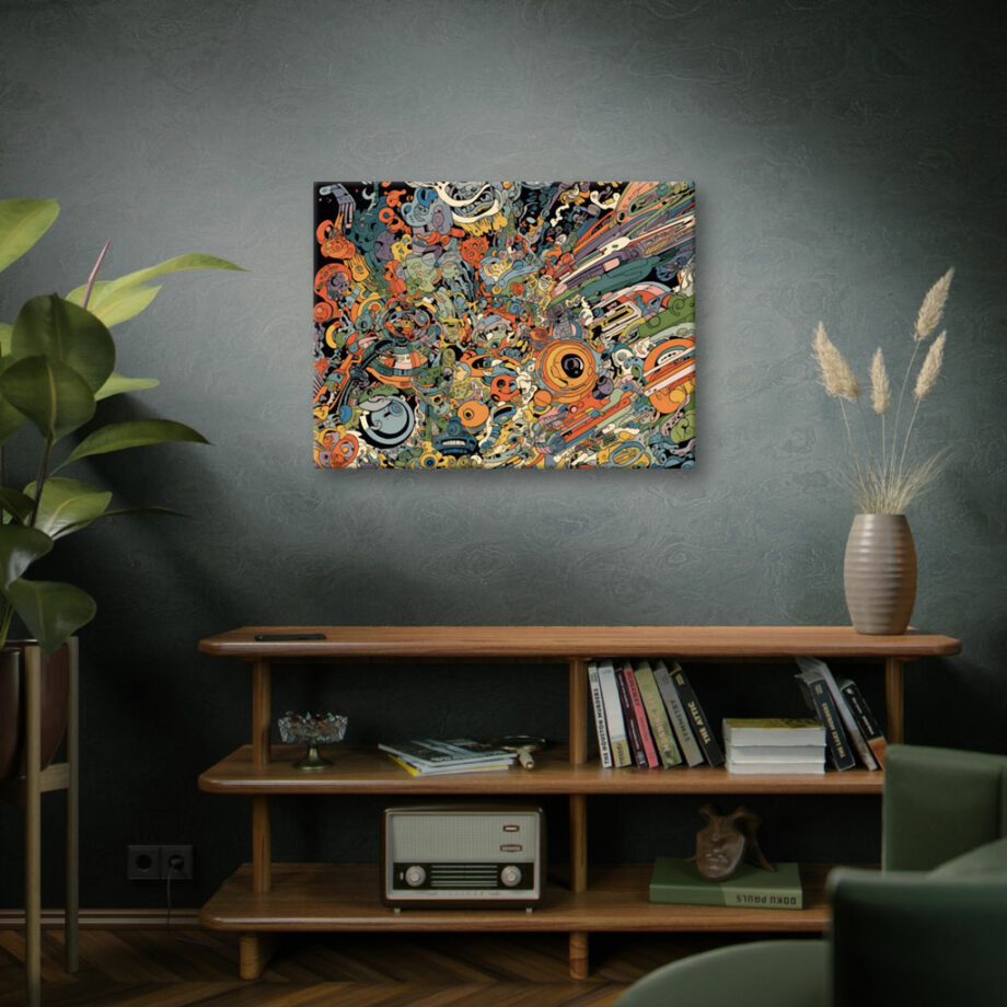 Painting “Psychedelic Spaceship Doodles in Orange Cosmos” by Liam O’Connor AAA 00261 06