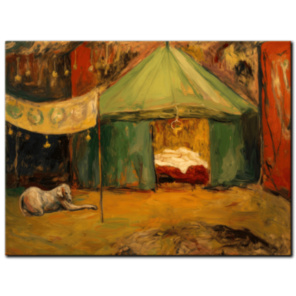 Painting “Quiet Repose – An Expressionist Study of a Dog’s Shelter” by Marcel Dubois AAA 00232 01