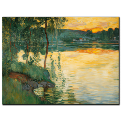 Painting “Rivers of Gold – A Romanticized Vision of Norwegian Nature” by Marcel Dubois AAA 00228 01